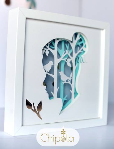 Woman Portrait paper art layers with LED light thumb