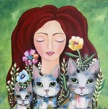 Print of Folk Cats Paintings by Juli Cady Ryan