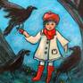 Inspired by a story in the news about a little girl who lives in Seattle, Washington, USA.  She had a special relationship with the crows she fed.  They would bring her little treasures.