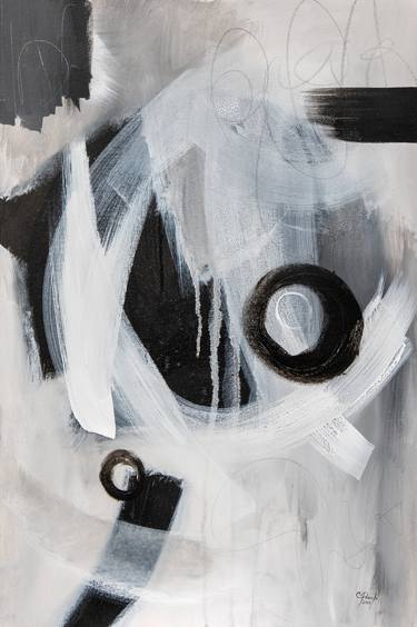 Beauty in black and white - Original vertical black and white abstract painting - Ready to hang thumb