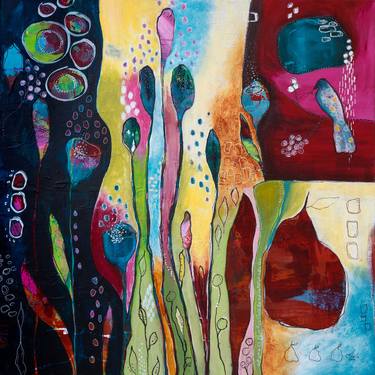 Jardin de rêves - Medium size colourful abstract painting - Ready to hang thumb