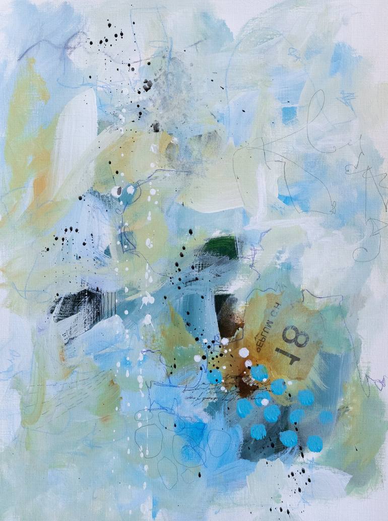 Dans le silence de l hiver Small mixed media abstract painting on paper