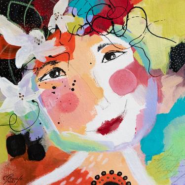 Alice la fleuriste - Small mixed-media artwork on paper thumb