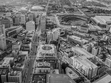 Comerica Park Detroit Aerial Black and White Photograph thumb