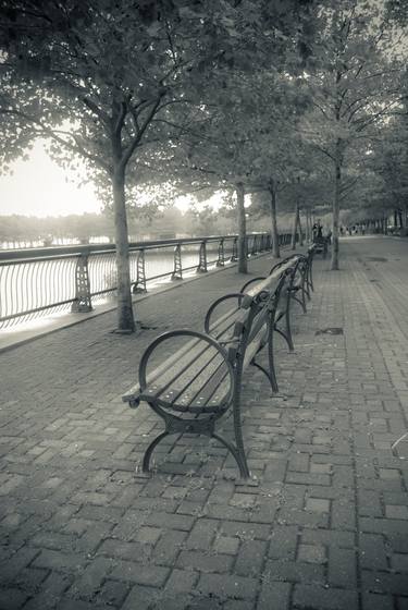 Benches in Hoboken, NJ Fine Art Sepia Photograph Print thumb