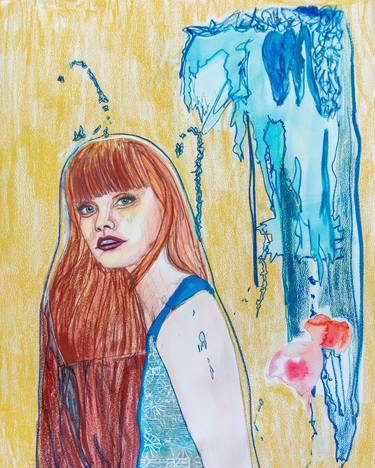 The Girl With The Red Hair Fine Art Mixed Media Print thumb