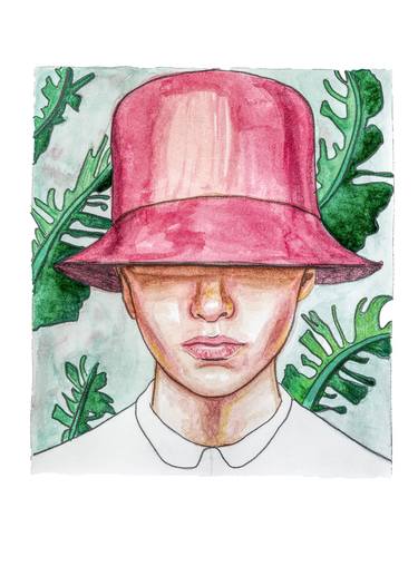 The Woman in the Pink Hat - Fine Art Watercolor Print thumb