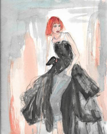 The Woman in the Black Dress - Fine Art Watercolor Print thumb