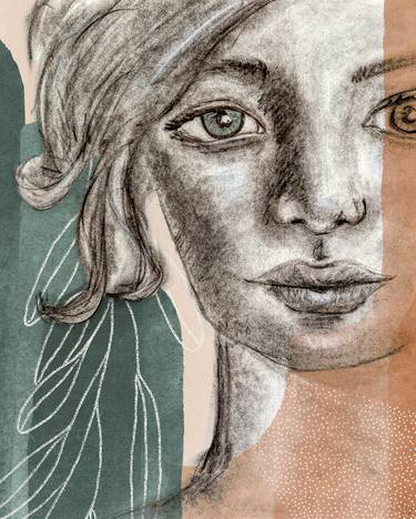 The Woman with the Green Eyes - Fine Art Charcoal Art Print thumb