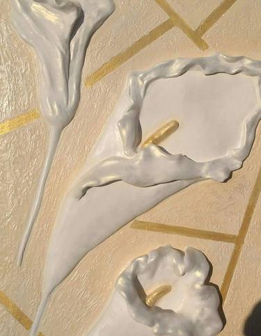 Sculptural Wall Art flower Bas relief 3D Gypsum plaster thumb