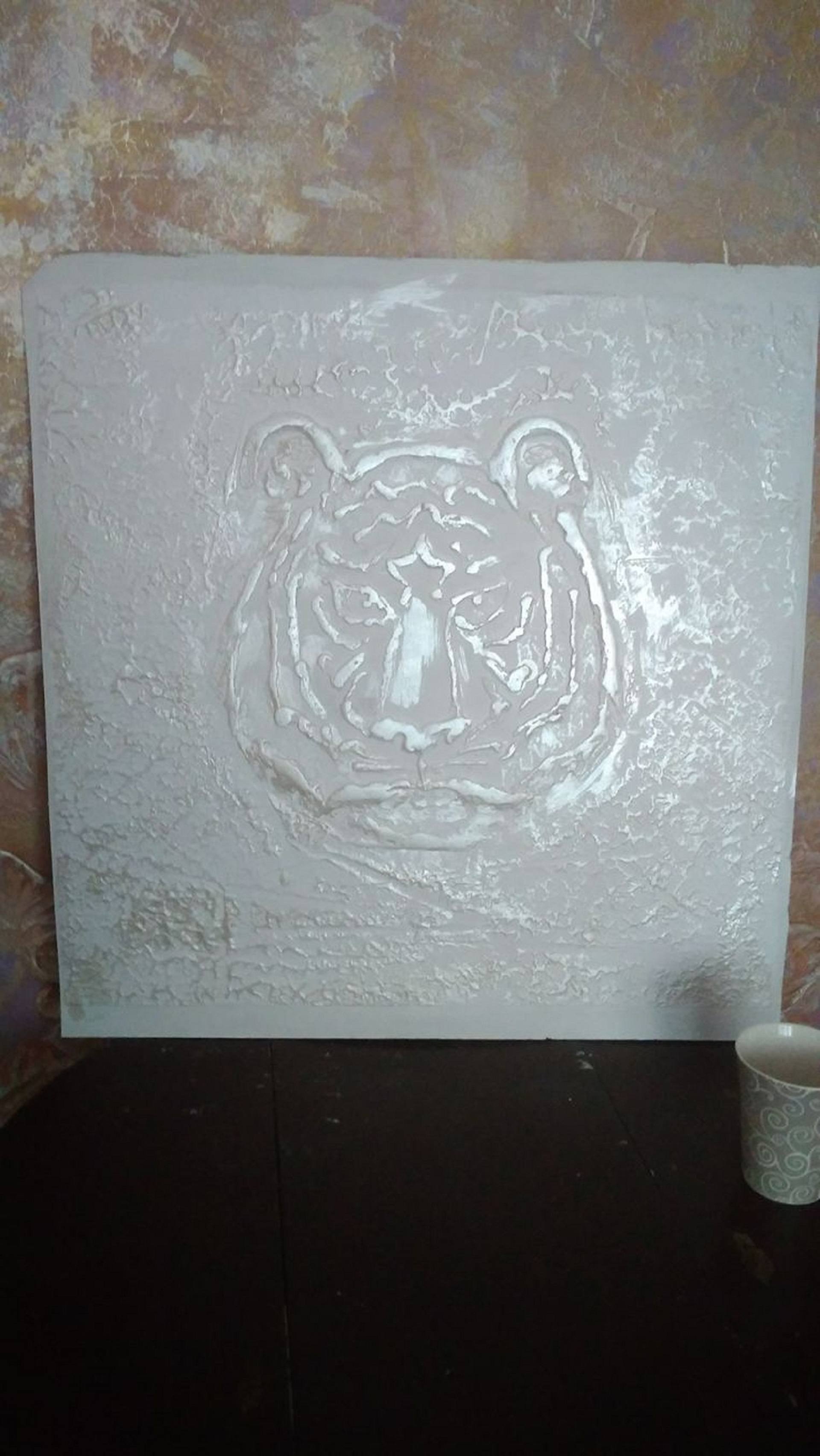 Large Sculptural Wall Art Animals White Tiger Bas Relief 3d Gypsum