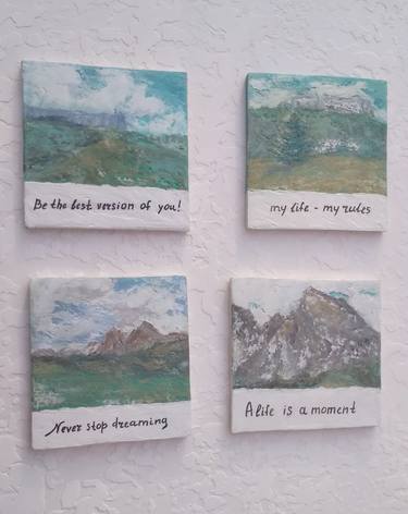 Set of 3 Alps original painting, gallery wall, tiny painting show. thumb
