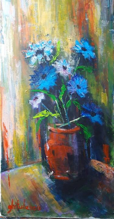 Morning rays in blue flowers thumb