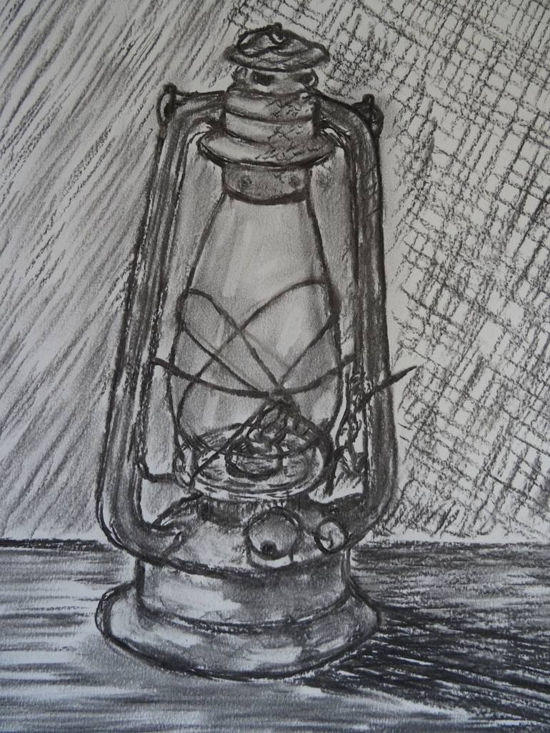 antique oil lantern drawing