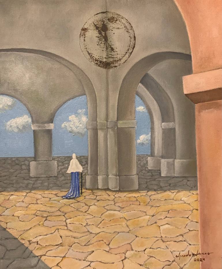 Original Time Painting by Alfredo Alonso  Surrealism Art on Canvas  Life and Time