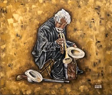 Mexican Old Man Playing Trumpet. thumb