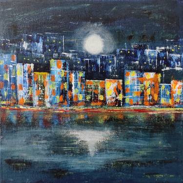 Acrylic Impasto Mini Picture 6 by 8 inches Original Cityscape Painting Bright Cityscape Impressionist Night Painting On Canvas Acrylic Impasto Mini Picture 6 by 8 inches Original Cityscape Painting Bright Cityscape Impressionist Night Painting On Canvas