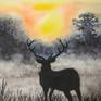 This composition is mostly from my imagination ... A lone deer, probably separated from its herd, standing in the misty grassland, silhouetted against the rising sun.

He can be a lost soul, a forlorn figure, scared and sad, or ... a hopeful figure staring at the rising sun which will usher in a new day, when he might find his family and friends.

This is an original watercolor painting on Arches 140 lb. cold press paper. It comes signed at the front bottom corner.

Unframed painting size: 12 x 16 in