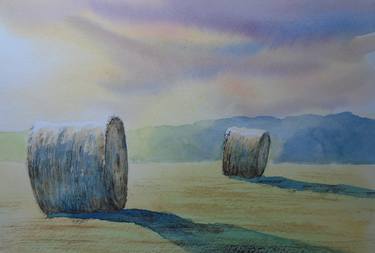 Hay bales at dusk thumb