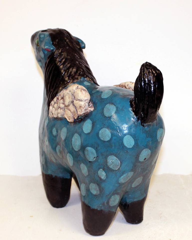 Whimsical Paper Mache Clay Pegasus - Sky Walker Pegasus In Tuscan Teal 