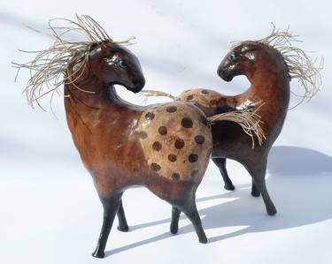 Paper Mache Clay Appaloosa Horse Sculptures - The Appaloosa Gemini Twins (set of 2) thumb