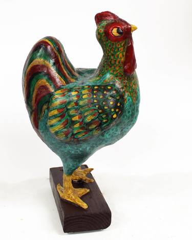 Shabby Chic Paper Mache Clay Chicken Sculpture - Cooper the Rooster thumb