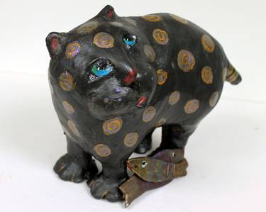 Paper Mache / Ceramic Cat Sculpture - Fishing Fredrick the Cat thumb