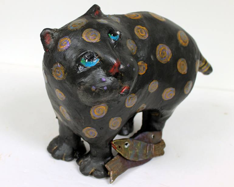 Paper Mache / Ceramic Cat Sculpture - Fishing Fredrick the Cat