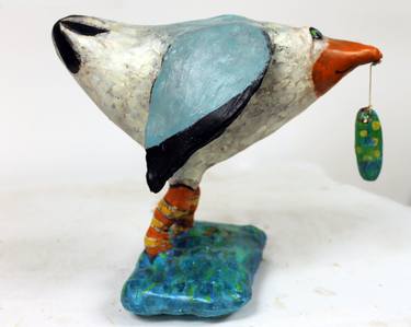 Sam the Seagull paper mache clay sculpture thumb