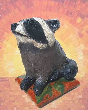 Paper Mache Clay Raccoon Sculpture - The Trash Panda thumb
