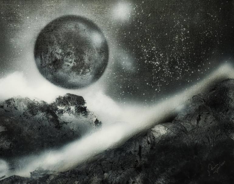 Out of This World Black and White (& Glow!) Space Painting : 4