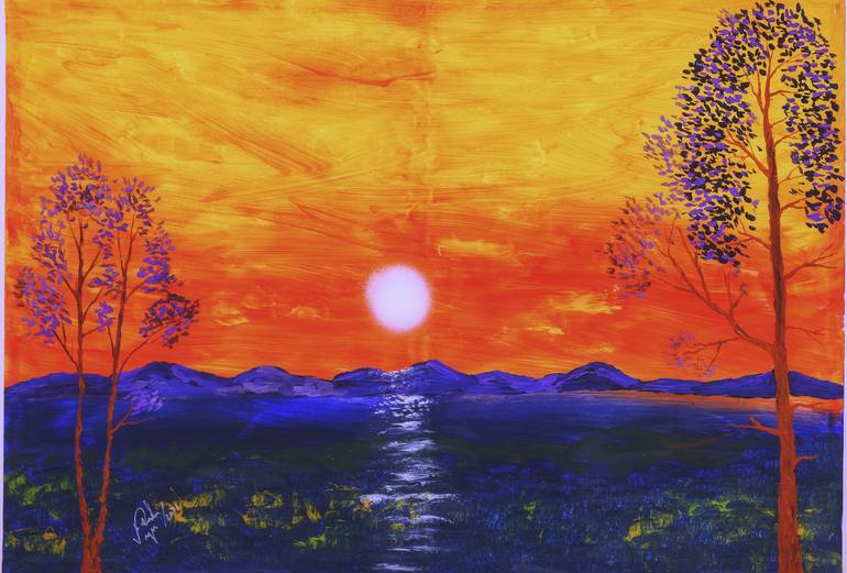 Sunset Moon Acrylic Painting — NATALY PAINTS