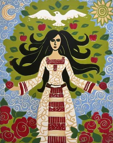 Original Folk Women Printmaking by Kostadina Nacheva