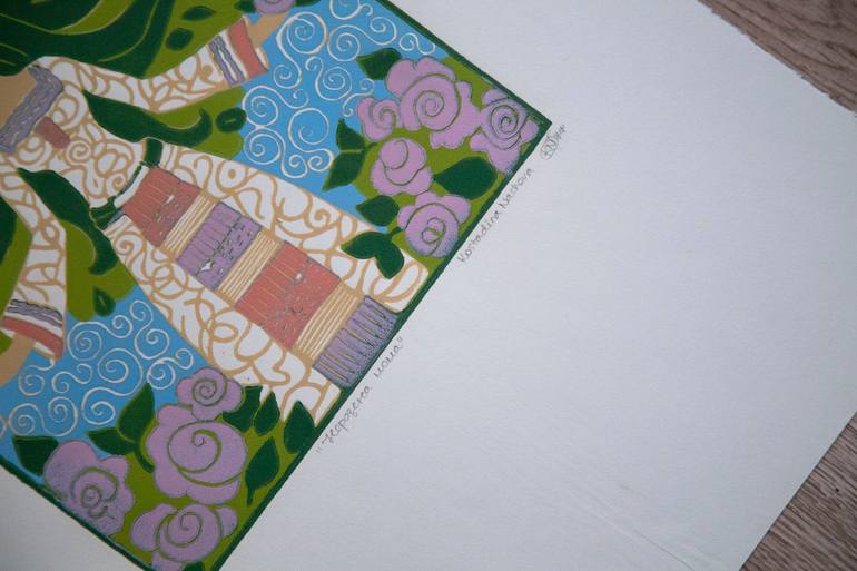 Original Folk Women Printmaking by Kostadina Nacheva