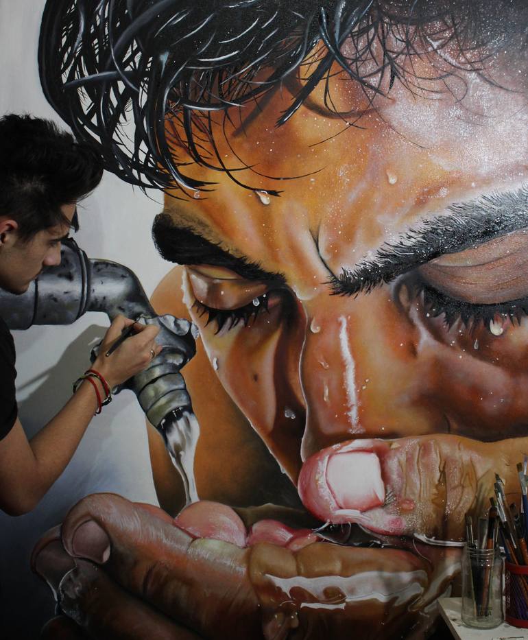 Original Photorealism People Painting by Pablo Quinteiro