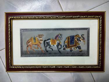 Hand Painting on Silk - CAMEL, HORSE & ELEPHANT thumb