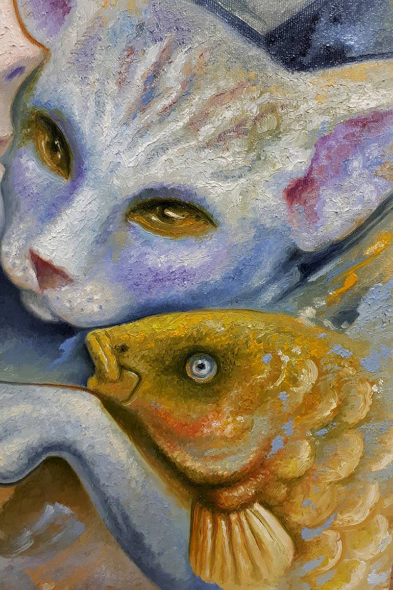 Original Surrealism Cats Painting by Serhii Voichenko