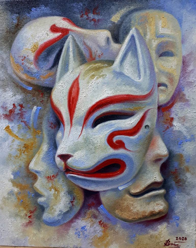 Kitsune Japanese Fox Demon Painting by Sergej Vojchenko | Saatchi Art