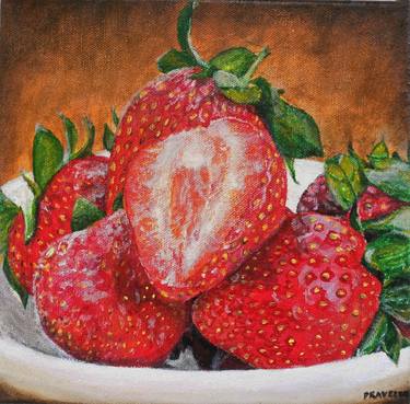Food Kitchen Strawberries  SINGLE CANVAS WALL ART Picture Print VA 