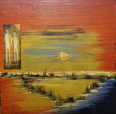 You, me and sun set, organic beeswax on plywood, 24x24 inch thumb