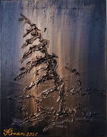 Night's reflection, Acrylic on canvas, mixed media, Sculpture 14x18 inch, SKU 1177 thumb