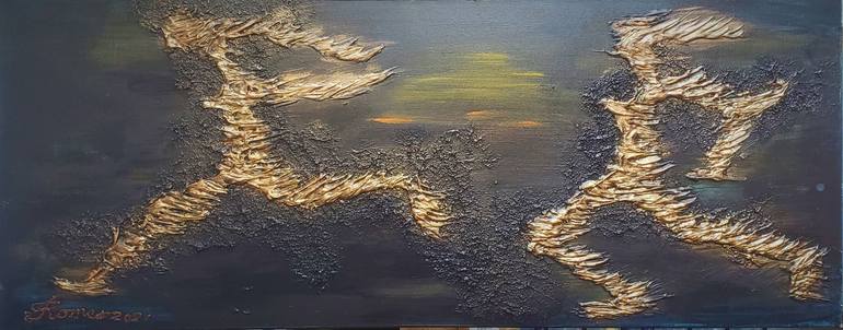 Original Abstract Painting by Romeo Dobrota | Abstract Art on Canvas | Never give up, mixed, 16x40 inch SKU 1087