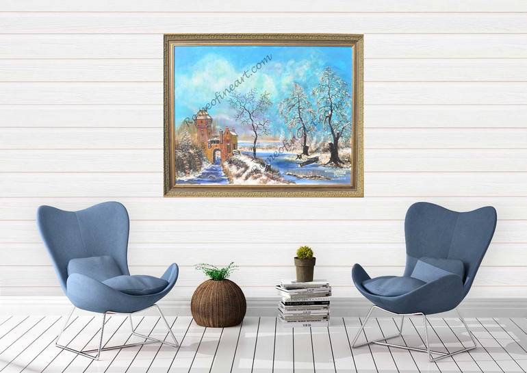 Original winter Landscape Painting by Romeo Dobrota