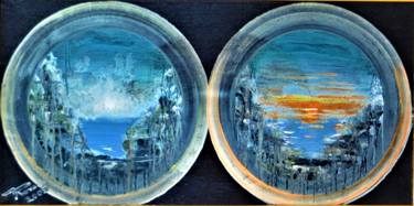 Sunrise and sunset, oil, 12x24x1 inch, with frame, SKU 3020 thumb