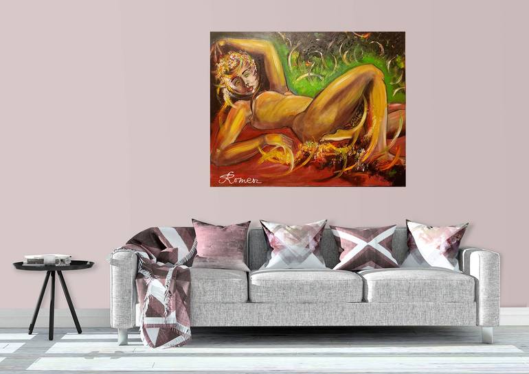 Original Art Deco Nude Painting by Romeo Dobrota