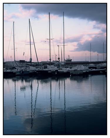 Boats at sunset. Winter 2017. The town of Visby, island of Gotland, Sweden. Slide film.  - Limited Edition of 12 thumb