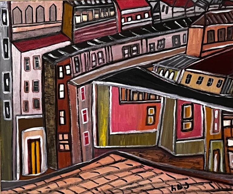 Original Architecture Painting by Rusudan Khantadze - Andronikashvili | Abstract Expressionism Art on Canvas | Old quarter