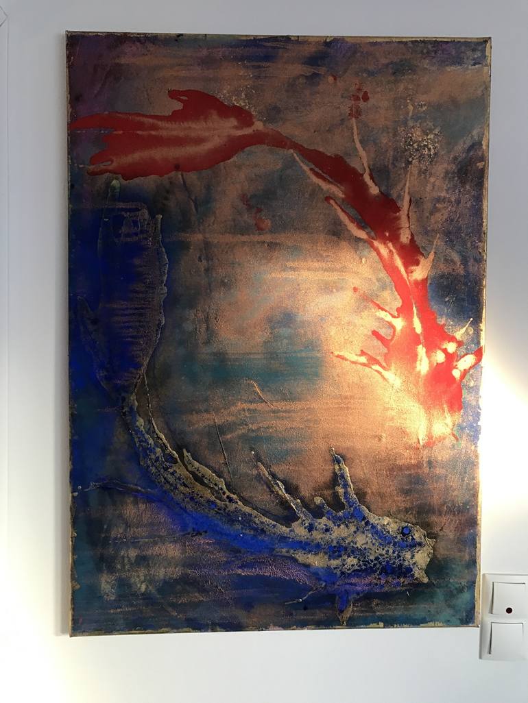 Original Abstract Expressionism Fish Painting by SERGE ZALIVATSKI