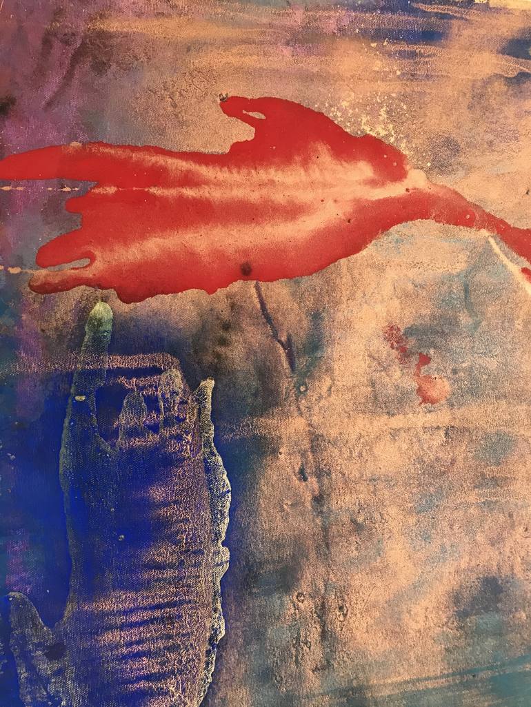 Original Abstract Expressionism Fish Painting by SERGE ZALIVATSKI