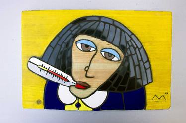 Ceramic mosaic. Poet Anna Akhmatova in lenses and with a thermometer in her head. thumb